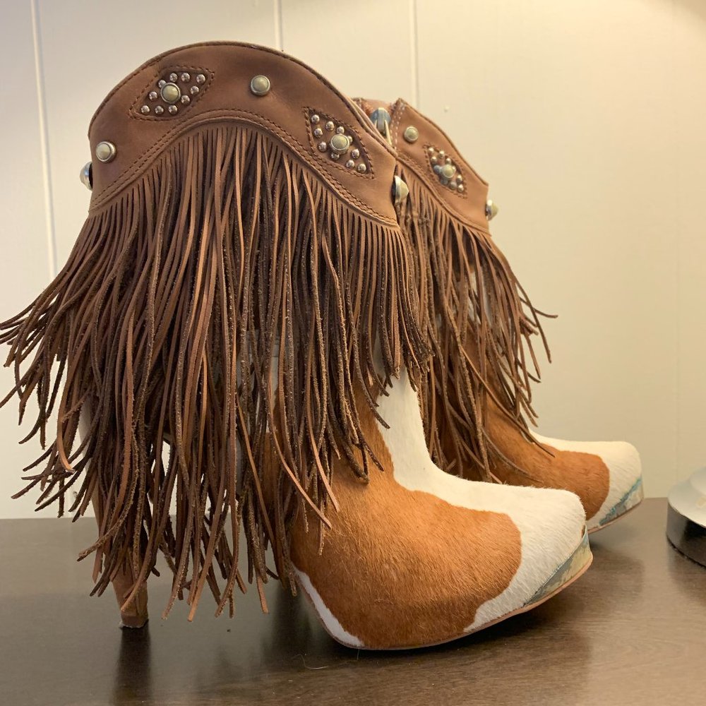 Women's 7.5 Sam Edleman Calf Hair Fringe Booties